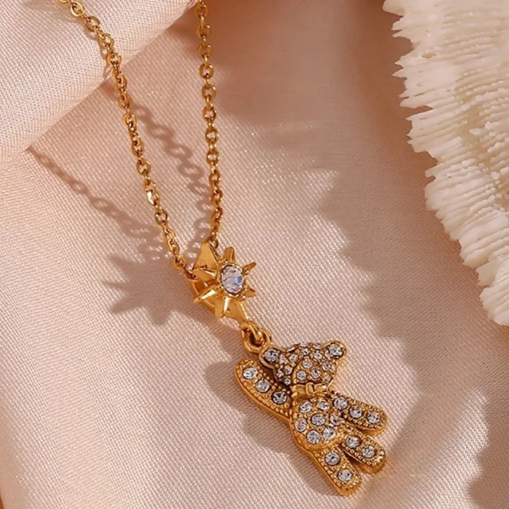 NEW TEDDY BEAR 18K GOLD DIAMOND PENDANT NECKLACE, NICE NECKLACE, CUTE NECKLACE - Picture 3 of 6